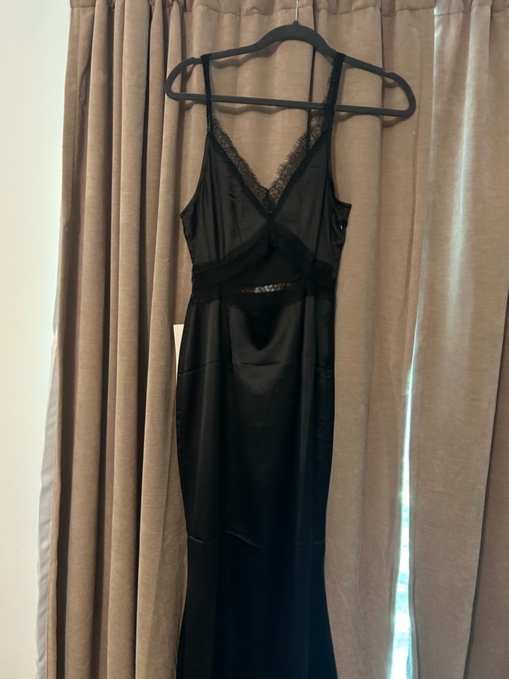 Never Fully Dressed Black Satin Slip with Lace Trim